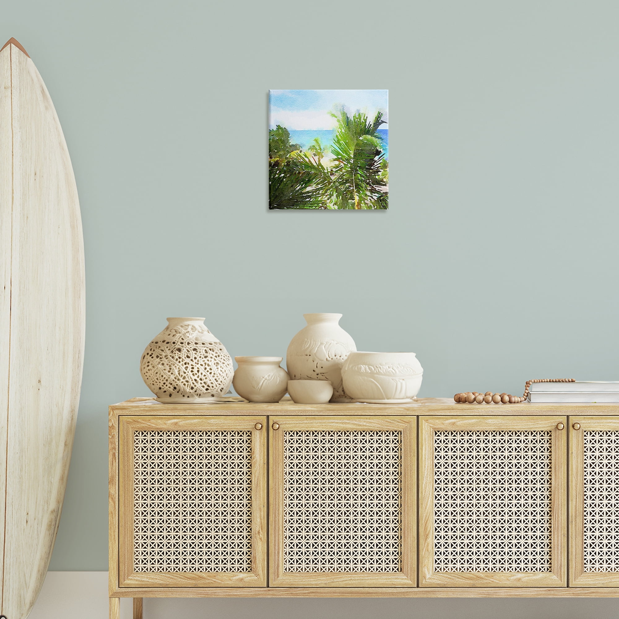 Stupell Industries Palm Leaves over Beach Landscape & Nature Painting Wrapped Canvas Art Print Wall Art, 17 x 17