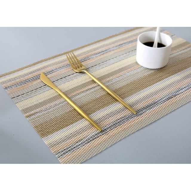 Juego de 6 manteles individuales de PVC, textura de lino, resistentes al calor, antideslizantes, fáciles de limpiar, manteles multiusos, color amarillo