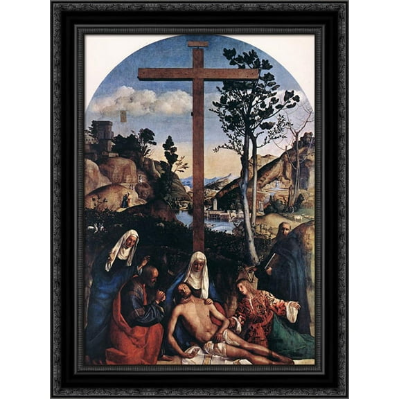 Deposition 20x24 Black Ornate Wood Framed Canvas Art by Bellini, Giovanni