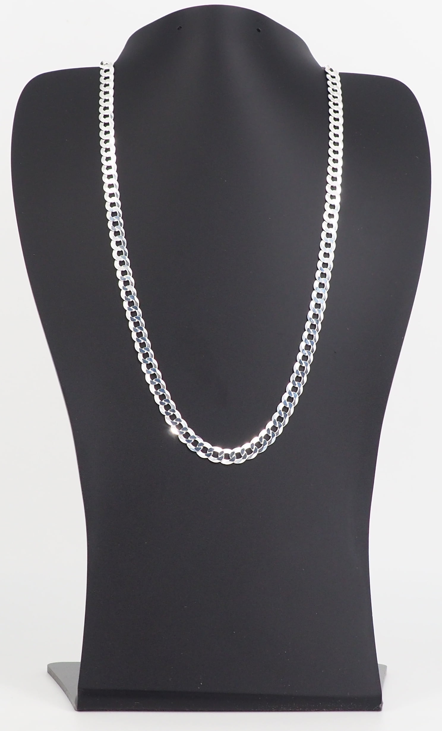 Solid 925 Sterling Silver Italian 7.2mm Flat 24” Curb Chain Necklace Italian Unisex for All Ages