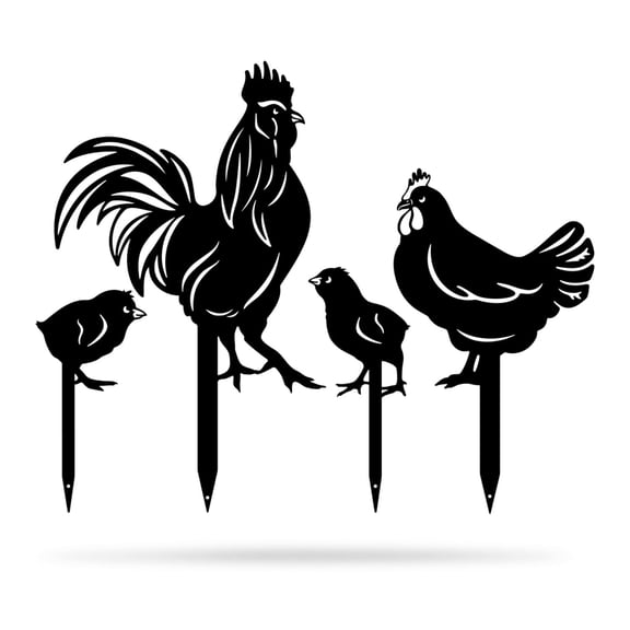 RealSteel Garden Art - Chickens 4 Pack, Life-Size Farmyard Yard Decorations (Black)
