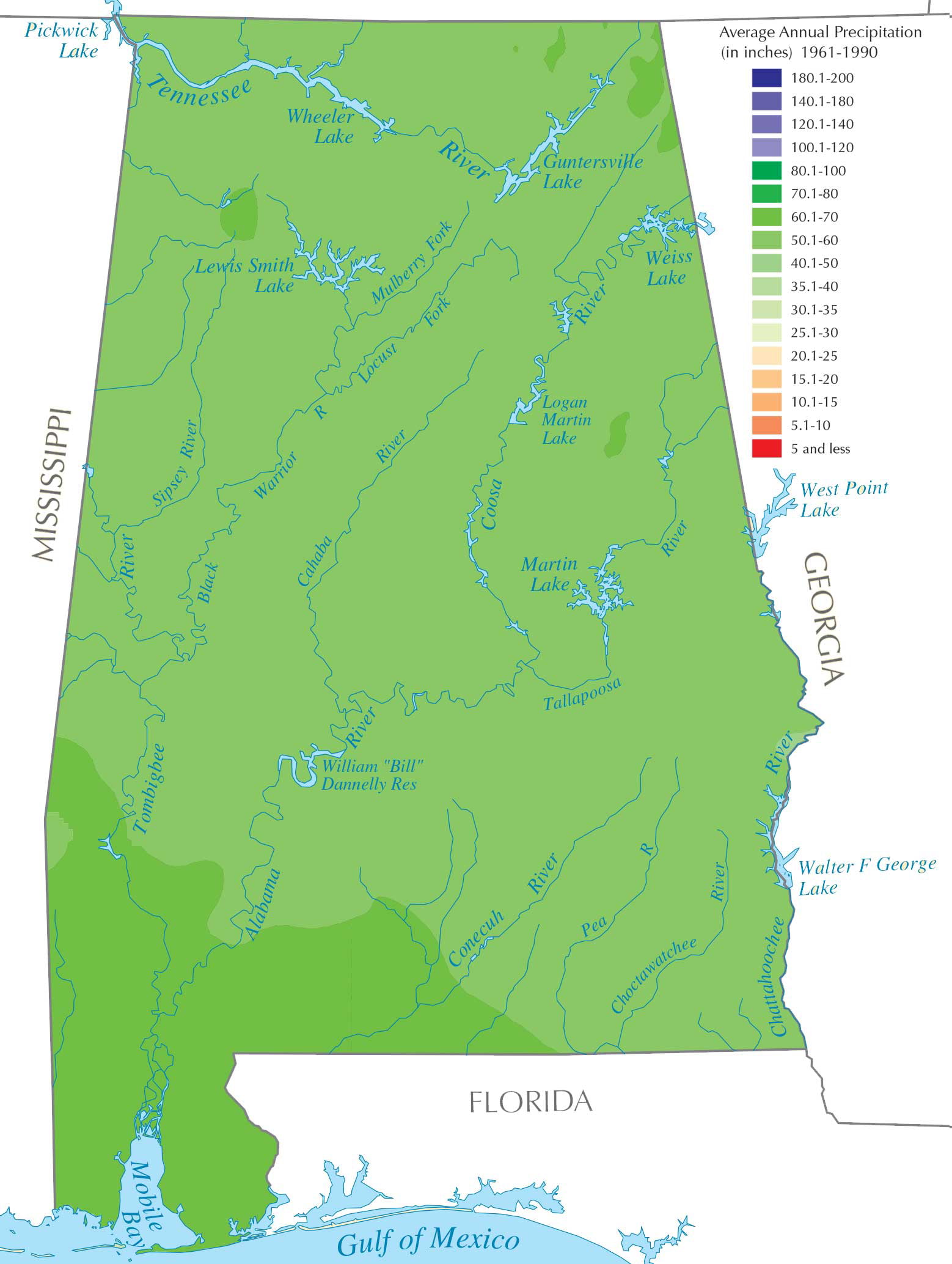 Alabama Precipitation Map Large MAP Vivid Imagery20 Inch By 30 Inch