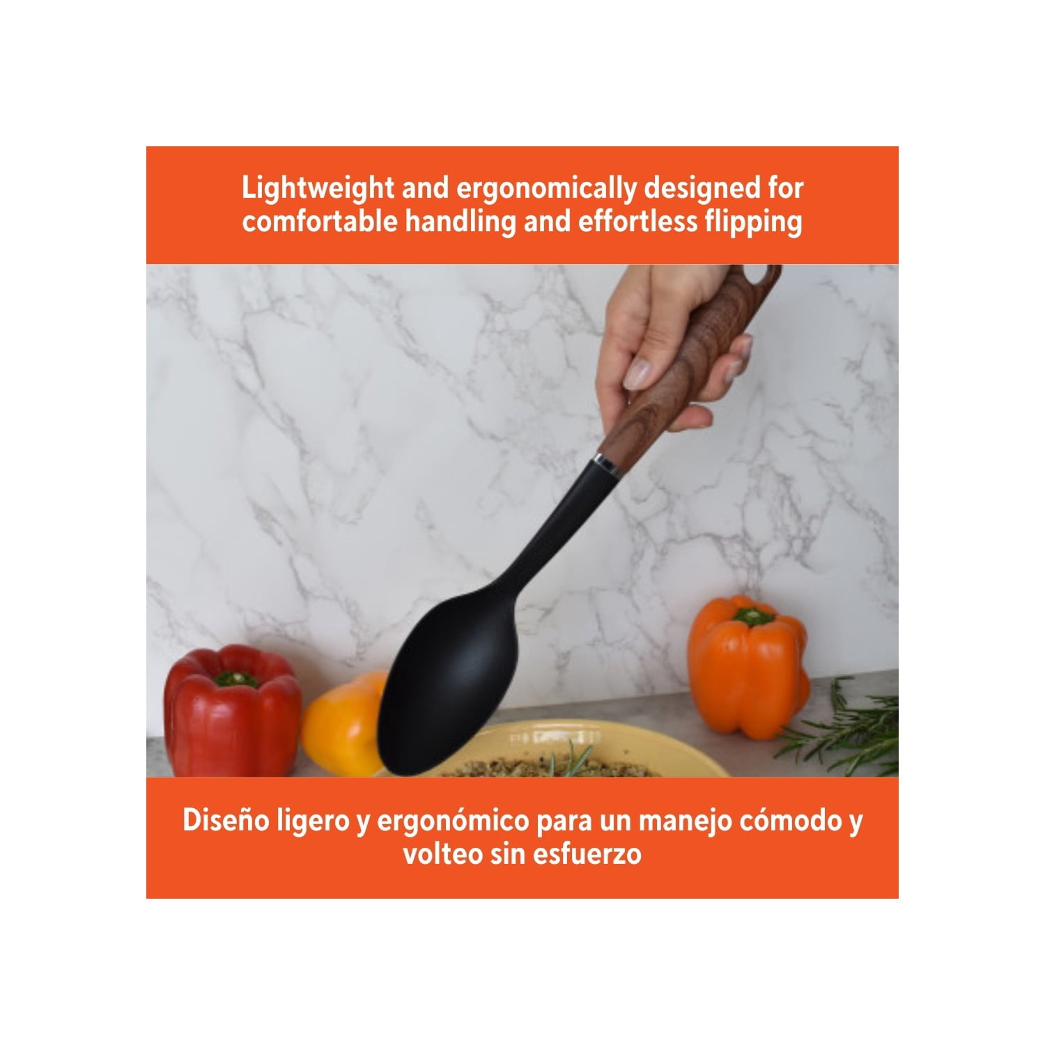 (4 pack) (4 pack) IMUSA Chef WL Solid Spoon with Wood Look Handle