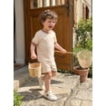 thumbnail image 4 of BemeyourBBs Toddler Baby Boys Summer Clothes Infant Baby Boy Mothers Day Outfits Waffle Knit Bear Letter Embroidery Short Sleeves T-Shirt and Elastic Shorts Set, 4 of 9