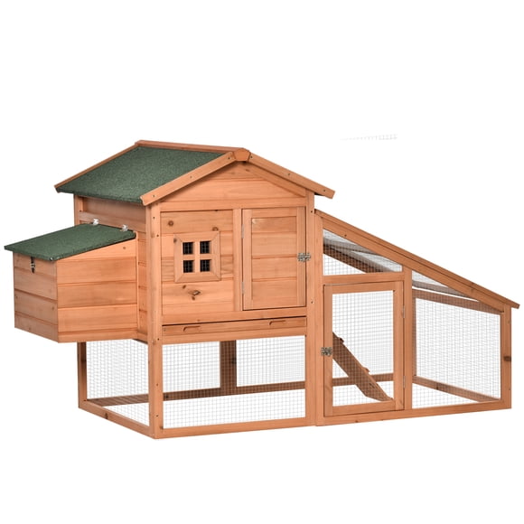 PawHut 69" Chicken Coop Wooden Hen House with Run, Nesting Box, Tray Yellow