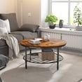 thumbnail image 2 of Yoneston 2-Tier Industrial Wood Round Coffee Table with Storage Shelf for Living Room, Rustic Brown, 2 of 7