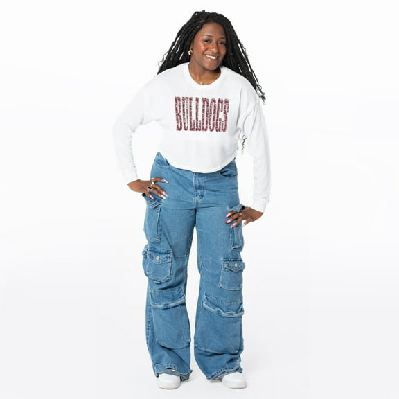 Women's ZooZatz White Mississippi State Bulldogs Cropped Long Sleeve T-Shirt