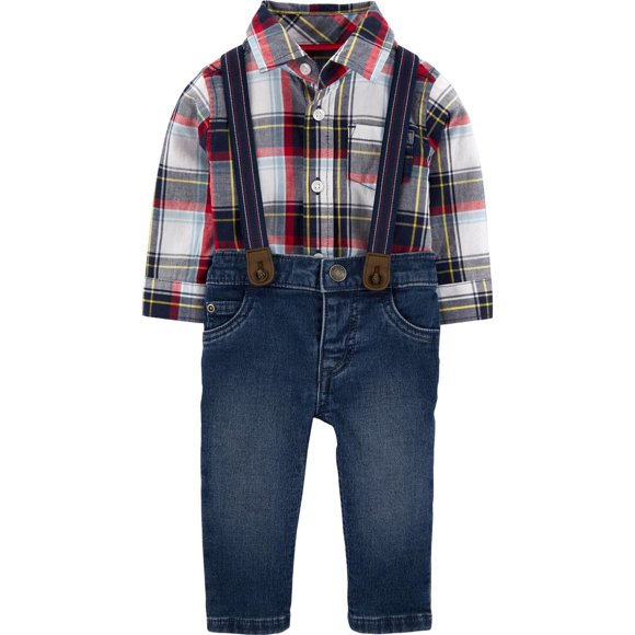 Carter's Boys' 3-Piece Dress Me Up Jean Suspender Pant Set, 24 Months
