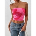 thumbnail image 3 of FreshPretty Womens Fashion Summer Floral Mesh Tube Top Ruched Going Out Bandeau Sleeveless Strapless Crop Tops Y2k Clothes, 3 of 7
