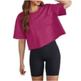 thumbnail image 2 of Vivianyo HD Casual Women's Summer Short Sleeve T-Shirt Women's Solid Round Neck Short Exposed Navel Top With Back Design And Pockets Loose Fitting T-shirt Short Sleeved Round Neck Top/shirt, 2 of 7