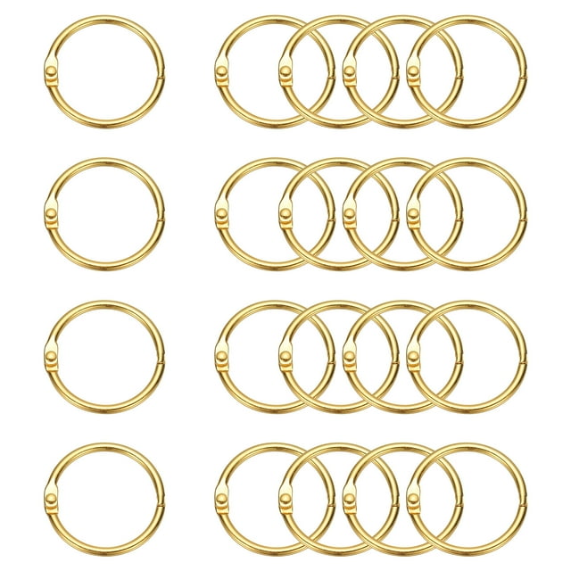 Uxcell 20Pcs Loose Leaf Binder Rings, 1.5 Inch Metal Open Card Rings Heavy Duty Book Rings for Key Index Card Rings Paper Rings Office, Gold Tone