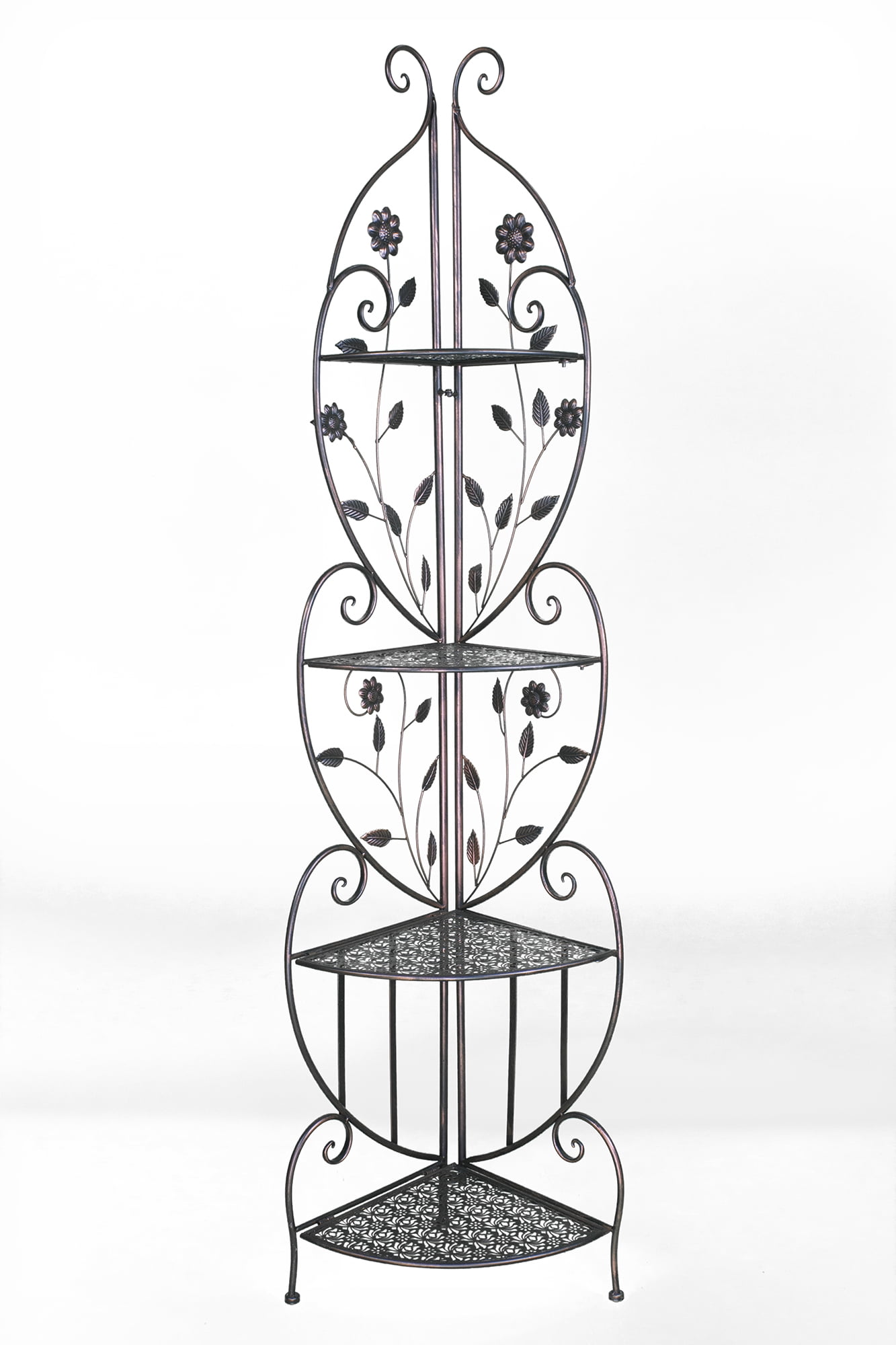 67.5' Blackened Copper Corner Bakers Rack with 4 shelves