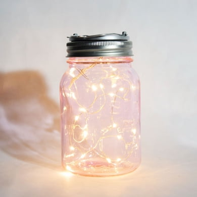 Mason Jar Hanging Lanterns Fantado Wide Mouth Light Pink Mason Jar Light w/ Hanging Warm White Fairy LED Kit by PaperLanternStore (Battery Powered) ()