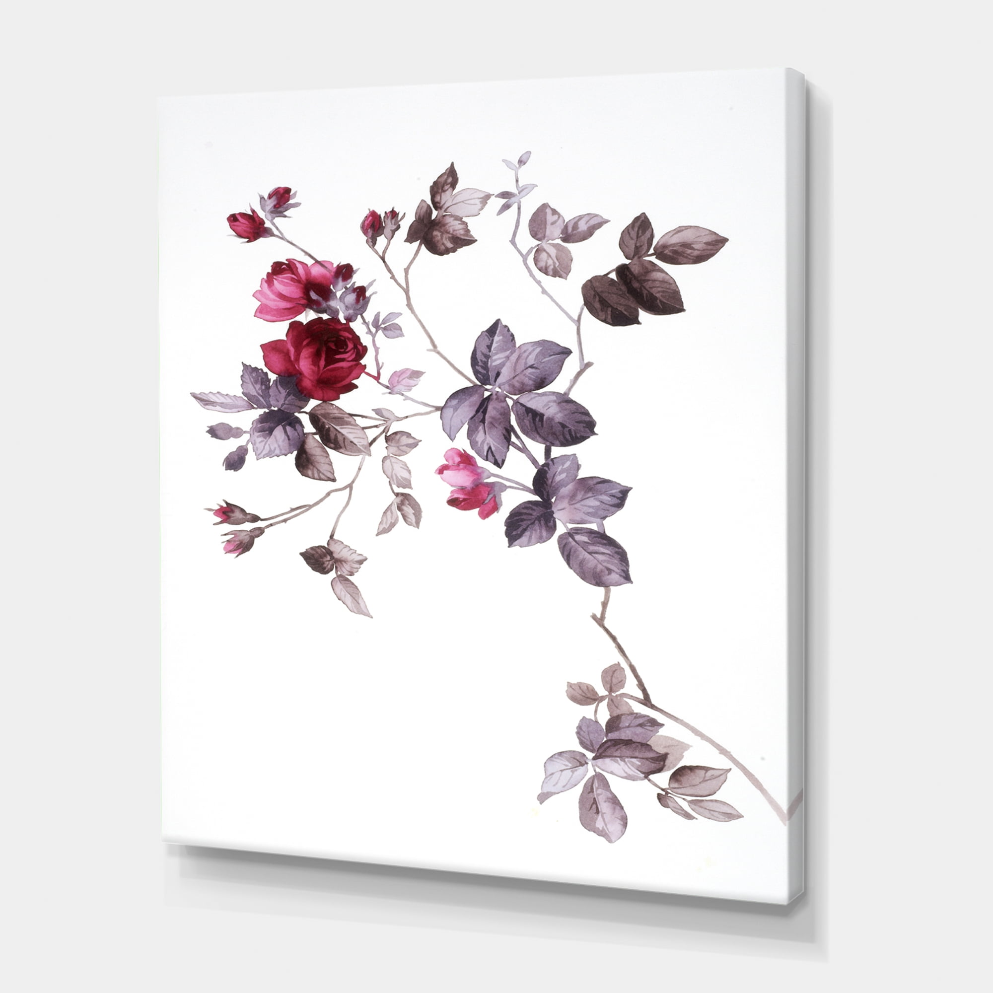 Designart ' Purple Wildflowers On White II ' Traditional Canvas Wall Art Print