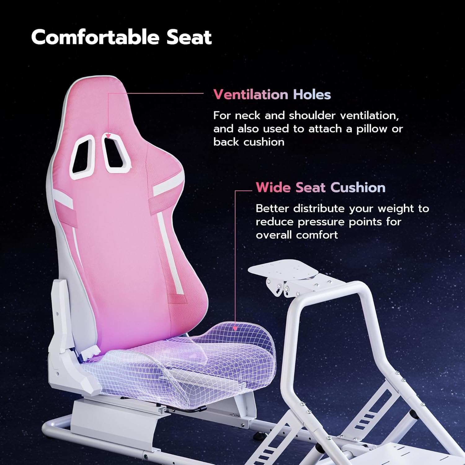 ARES WING Racing Simulator Cockpit with Seat and Monitor Mount, Adjustable Sim Racing Cockpit Compatible with Logitech, Thrustmaster, Fanatec, Moza, for PS5, PS4, Xbox and PC, Pink