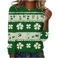 thumbnail image 2 of ClodeEU Womens St. Patrick's Clover Print Irish Pullover ,Long Sleeve Shamrock Round Neck Sweatshirts Green 04,Womens Plus S, 2 of 4