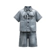 thumbnail image 5 of Bysome Boys Outfit Set Letter Print Short Sleeve Lapel Neck T-Shirts With Solid Color Shorts Set Breathable Boys Outfit Size 3-4 Years Grey, 5 of 5