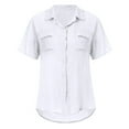 thumbnail image 5 of RQYYD Womens Button Down Shirts Summer V Neck Short Sleeve Blouses Loose Collared Shirt Casual Formal Work Office Tops with Pocket(White,S), 5 of 7