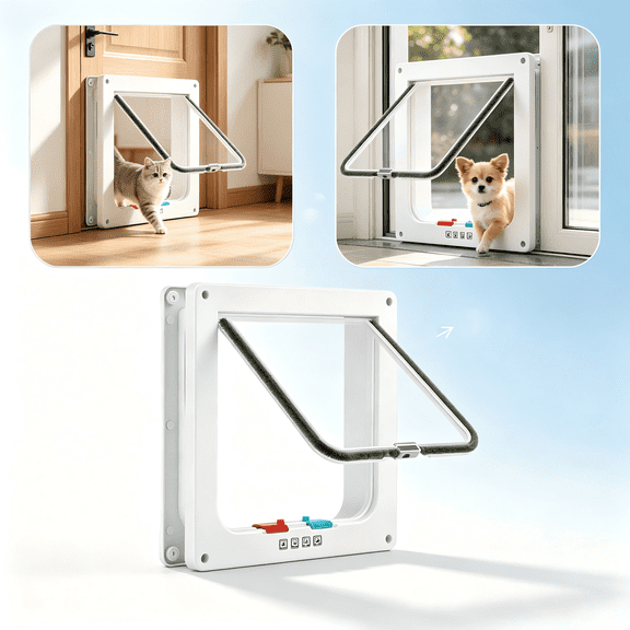 Weatherproof 4-Way Lock Cat Door, Pet Flap for Small Dogs and Cats, DIY Installation for Doors & Sliding Windows, 23" Max