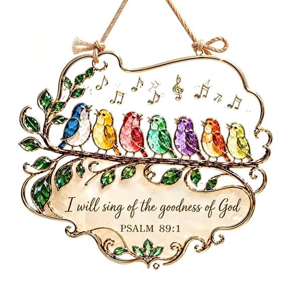 Cowsor Colorful Birds Wall Hanging Decor with Inspirational Quote, Religious Acrylic Plaque with Rope for Home Window Living Room Decor, Spiritual Christian Gift for Friends and Family