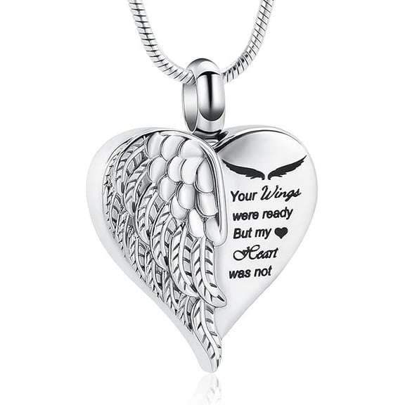 Heart Urn Necklace for Ashes Cremation Jewelry for Ashes Pendant - Your Wings Were Ready But My Heart Was Not Wings Cremation Jewelry Angel Wing Heart Urn Locket Ashes Holder Memorial Urn Jewelry
