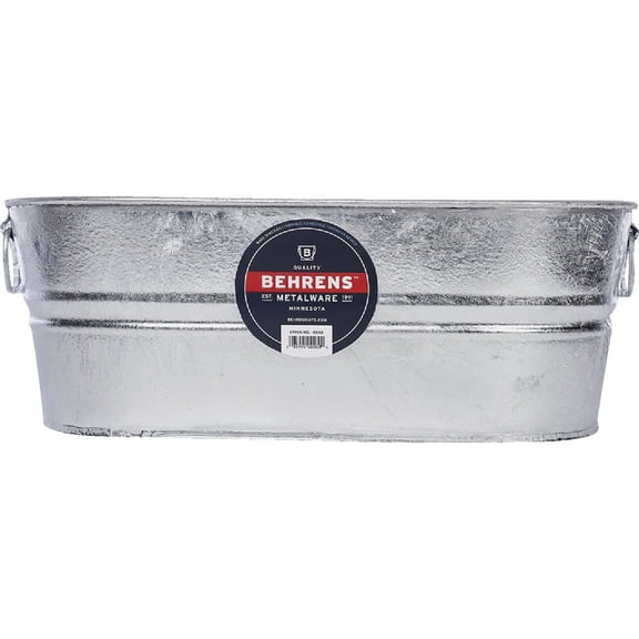 Behrens 5.5 Gallon Round Galvanized Weatherproof Steel Tub with Wire Handle and Offset Bottom for Indoor Home and Outdoor Garden Use, Silver