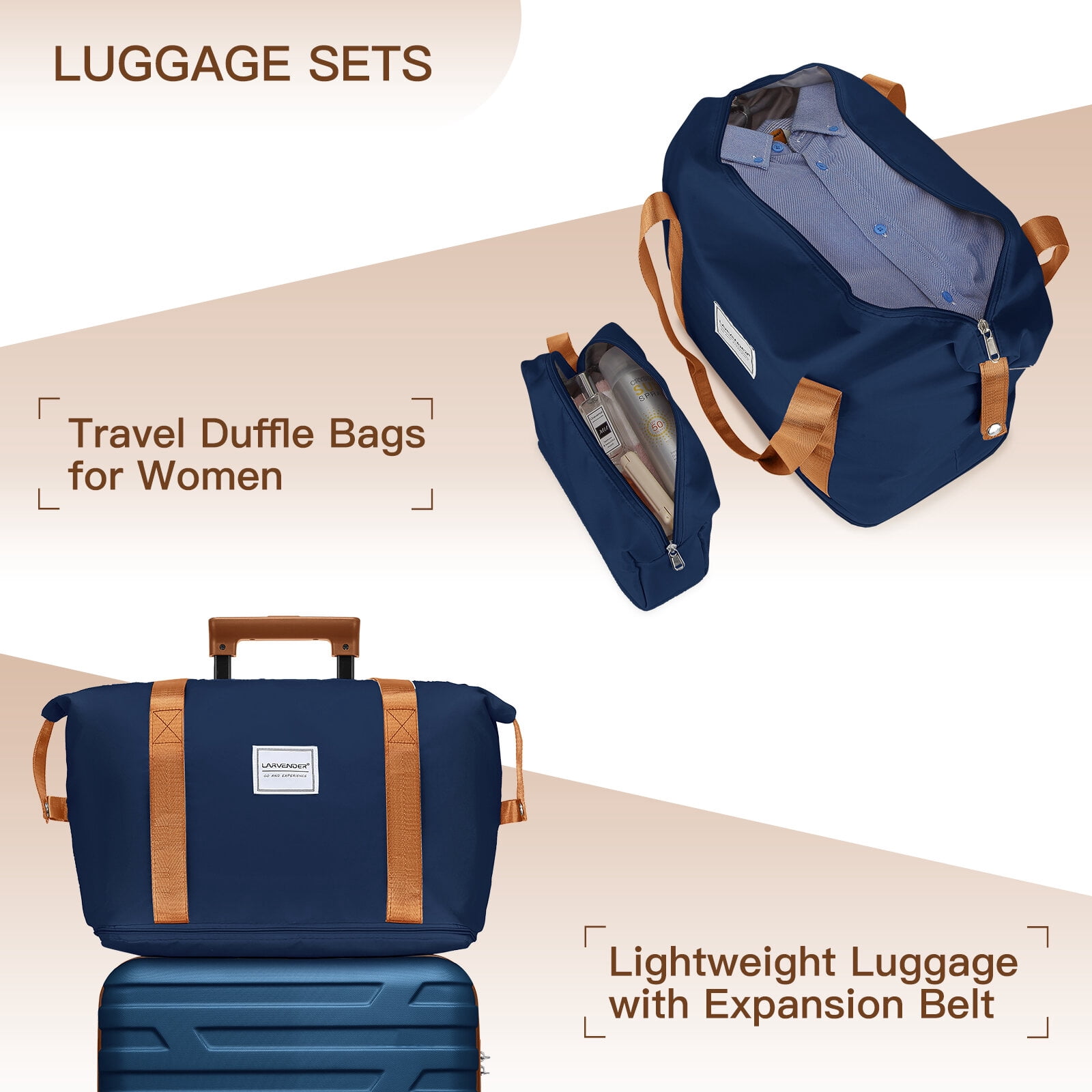 Hardside Suitcase, Luggage Sets 6 Pieces with Duffel Bags Hardside Expandable Suitcases with Spinner Wheels Navy Blue, Navy Blue Hardside Luggage,Abs Hardside Checked Luggage