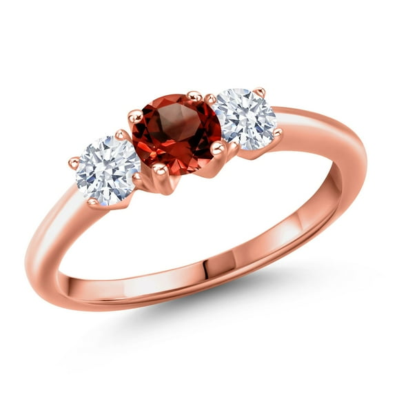 Gem Stone King 18K Rose Gold Plated Silver Red Garnet and White Zirconia Engagement Ring for Women | 1.05 Cttw | Round 5MM | Gemstone January Birthstone | Size 5