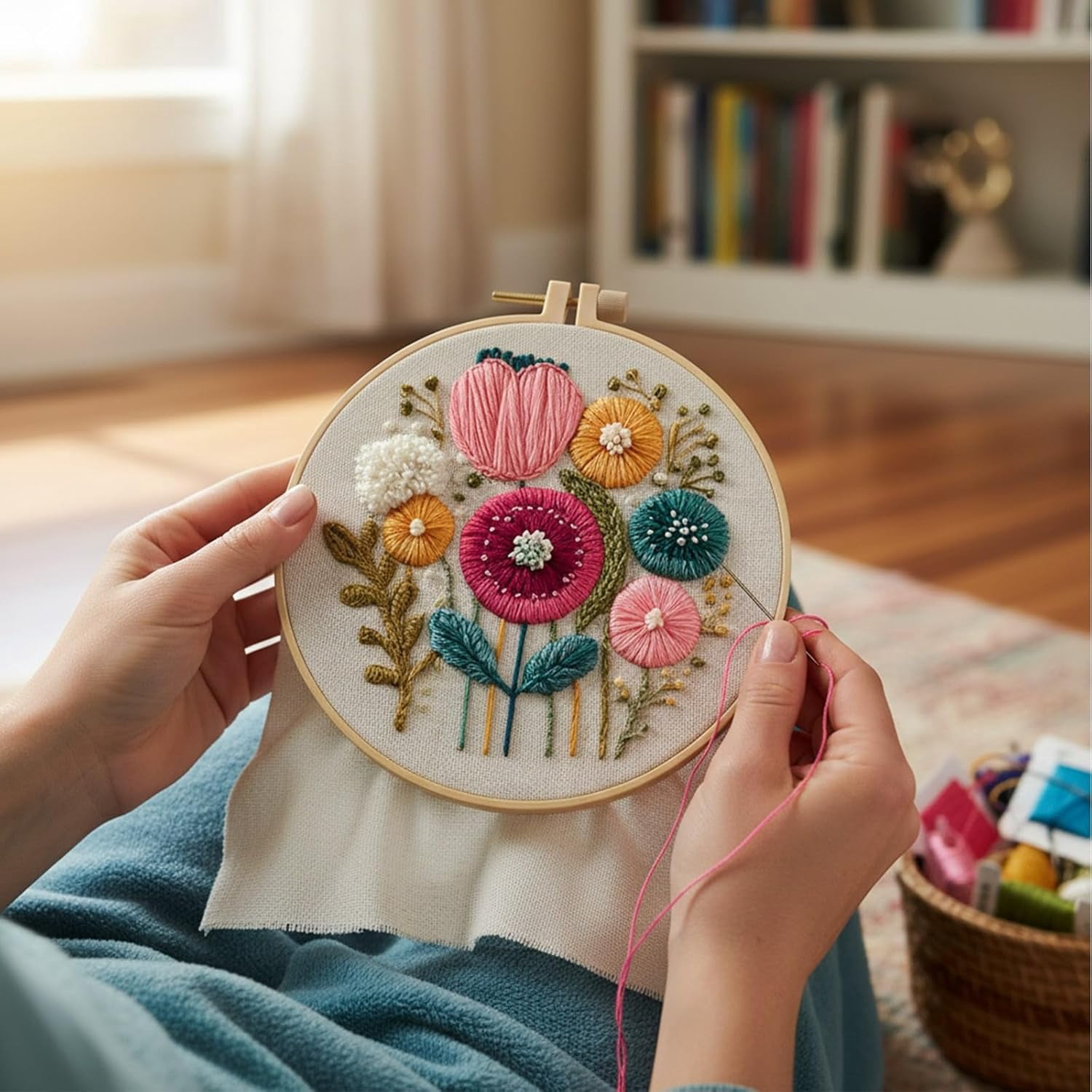 Embroidery Kit for Beginners Adults Starter Kit, Cross Stitch Kits,DIY Hand Embroidery Needlepoint Set with Hoop, Pre-Printed Fabric, Threads and Instructions(x)