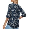 thumbnail image 4 of DPTALR George Women's 3/4-Length Sleeve V-Neck Casual Loose Fit Tunic Blouses,Blue,Size M, 4 of 6