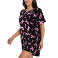 thumbnail image 2 of Fotbe Breast Cancer Awareness Print Pajama Set for Women 2 Piece Loungewear Short Sleeve Tops and Shorts Set Soft Sleepwear-XX-Large, 2 of 7
