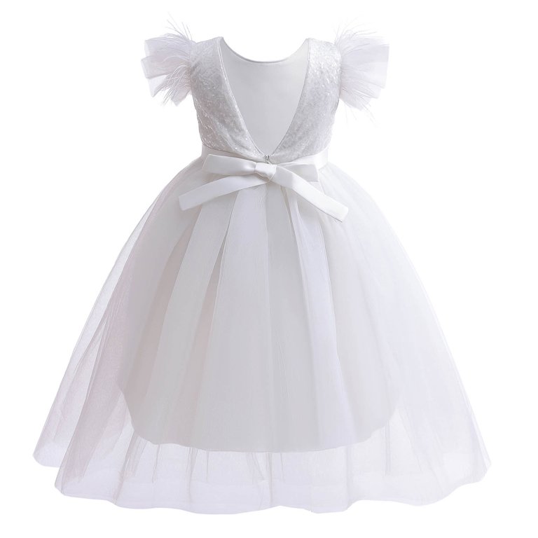 Zwiiyzr 3-12 Years Girls Princess Sparkle Tulle Dress Flower Girls Sequin  Dresses Long A Line Wedding Party Ball Gown White - Walmart.com