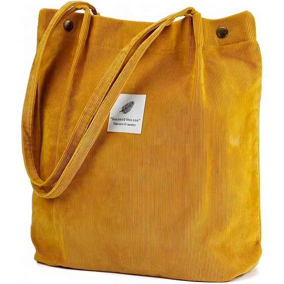 Corduroy Tote Bag Cute Tote Bags for Women Shoulder Bag with Inner Pocket for Work Beach Travel and Shopping Grocery, Yellow