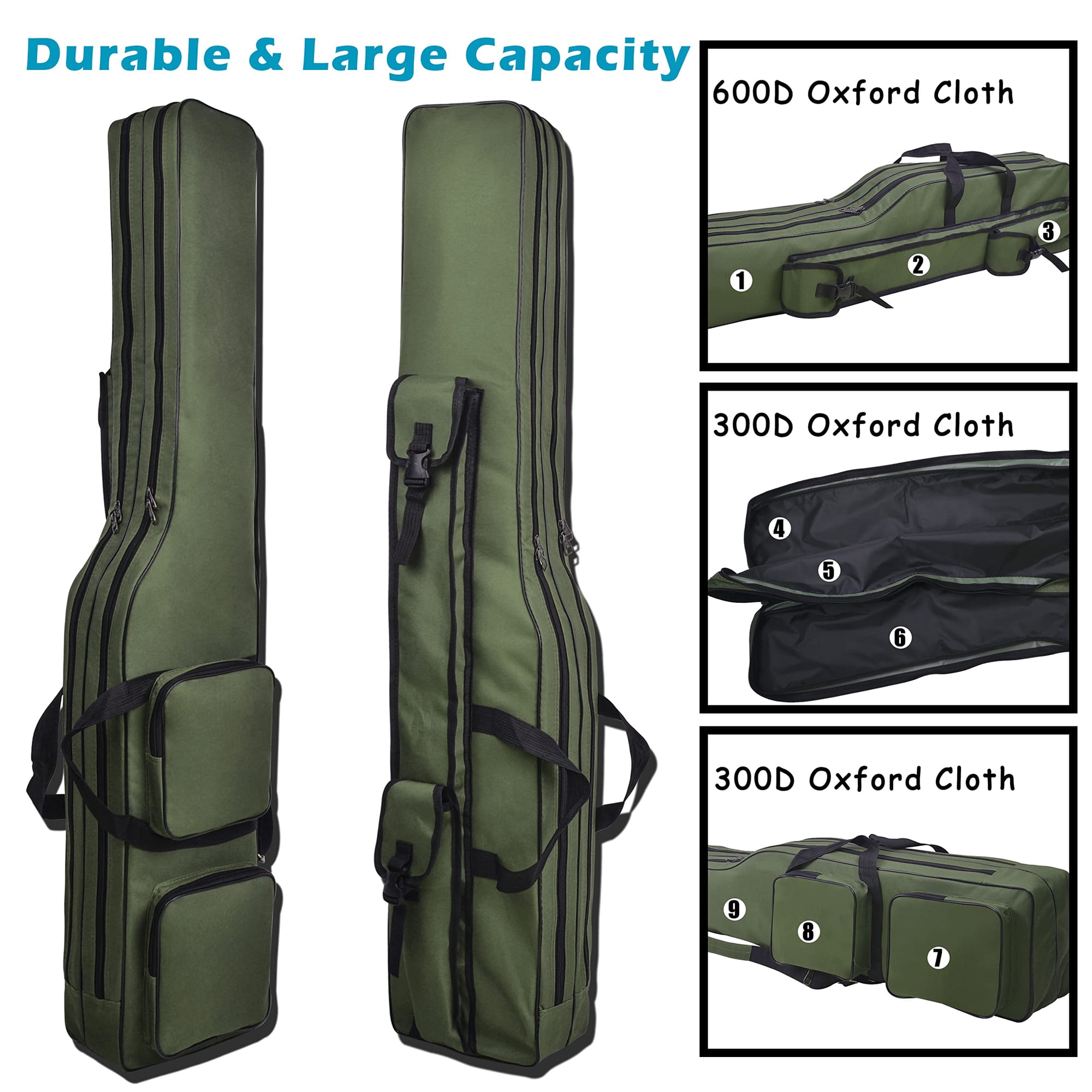Fishing Rod Bag Carrier Portable Folding Case 51.2 L x 9.4 D 1 Pack