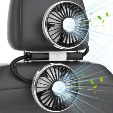 Dual Head Car Fan with Lights, USB Car Rear Seat Ventilation Fan, 3 Speeds and 360 Degree Rotatable Cooling Car Fans for Vehicles RV SUV Truck