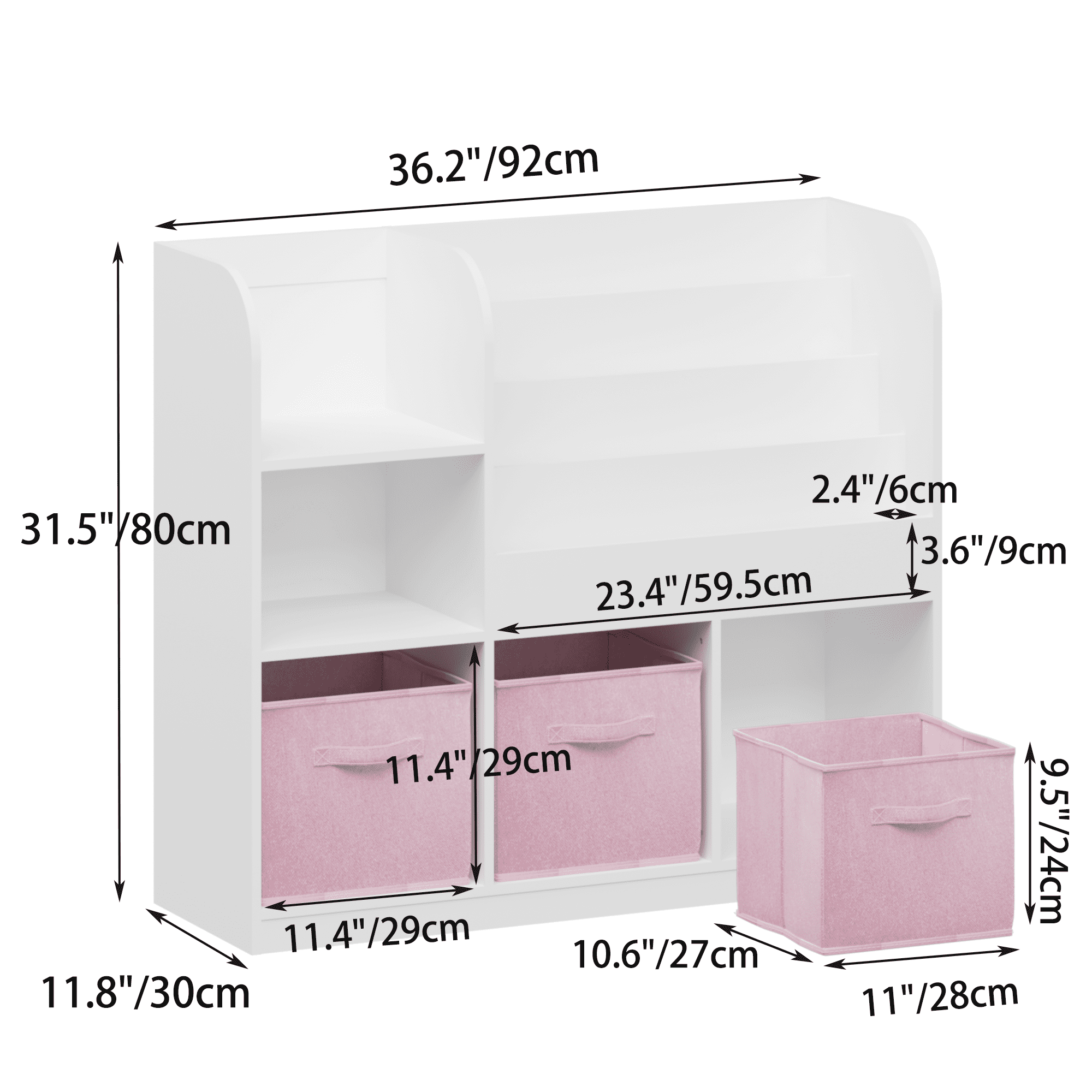 Aukfa Kids Bookcase with 3 Collapsible Drawers,Bookshelf Display Stand Toy Storage Organizer for Bedroom/Playroom,Pink