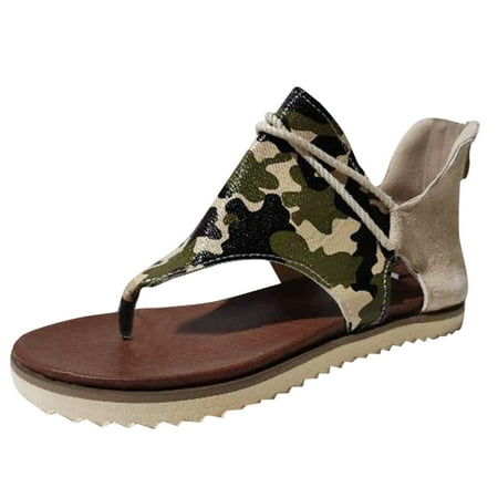 

iOPQO Women s sandals Women s Ladies Casual Camouflage Flip Flops Comfy Sandals Zipper Shoes Ladies Retro Roman Style Camouflage 38