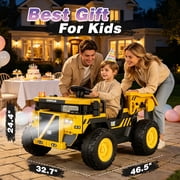 East doll 24V Powered Ride on Dump Truck, Caterpillar Licensed 2 Seater Ride on Toy for Big Kids, 24 Ride ons for Ages 3-8, Ride on Car with Dump Bed, Remote Control, Shovel, 4×100W, Yellow