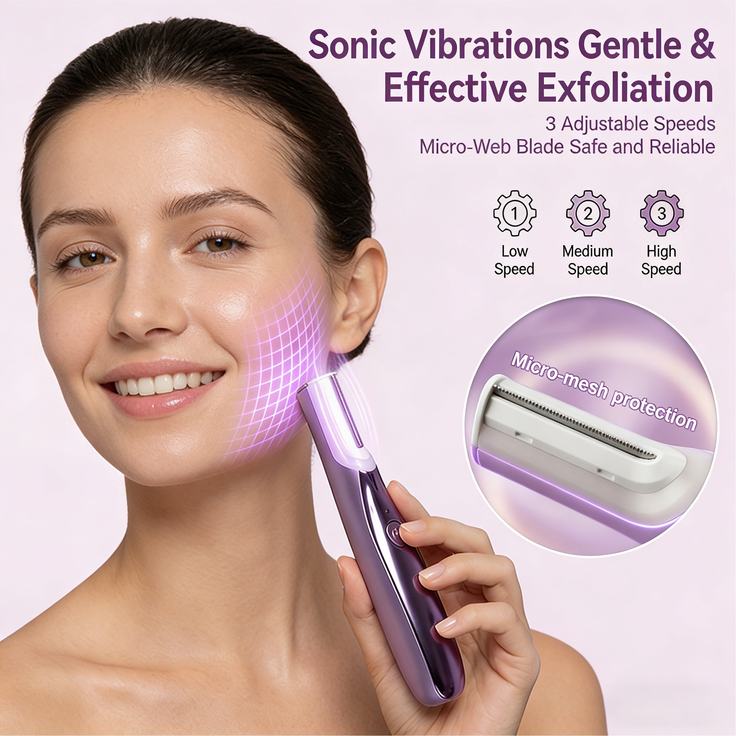 Sonic Dermaplaning Tool for Women, Rechargeable Face Dermaplane Razor with Sonic Edge Technology for FacialHair, Peach Fuzz & Exfoliation Removal, LED Light, 3 Speeds, 13 Refill Blades