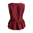 thumbnail image 6 of Women Sleeveless Round Neck Button Down Ruffle Peplum Blouse Casual Solid Color Top, 6 of 7