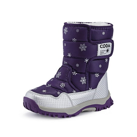 

Ymiytan Girls Casual Winter Shoes Walking Non-Slip Magic Tape School Plush Lining Boot Purple 1Y
