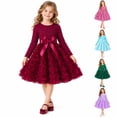 thumbnail image 5 of Girls Rosette Dress Long Sleeve Crew Neck with 3D Floral Skirt, Bow Waist, Solid Color Party Dress for Christmas, Birthday and Pageant, 5 of 9