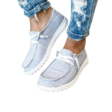 

Lacyhop Womens Canvas Print Pumps Slip On Flats Loafers Sneakers Casual Boat Shoes Sizes