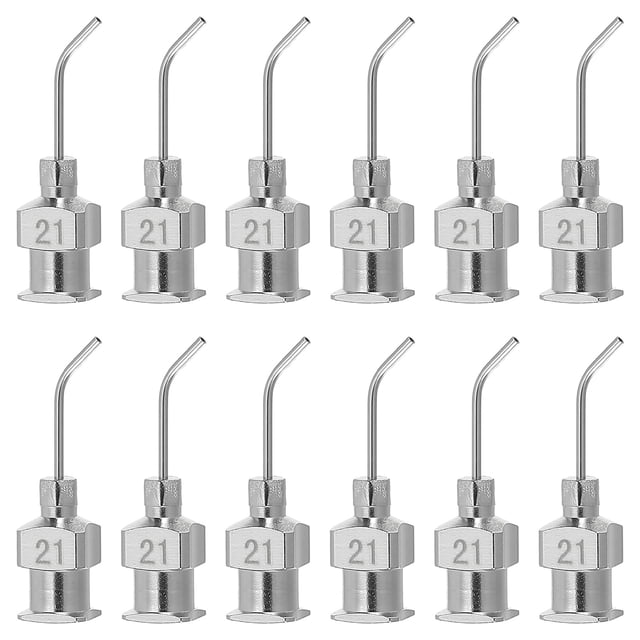 12 Pcs 21G 0.51 Inch Bent Blunt Tip Dispensing Needle with Lure Lock for Refilling Liquid Adhesives