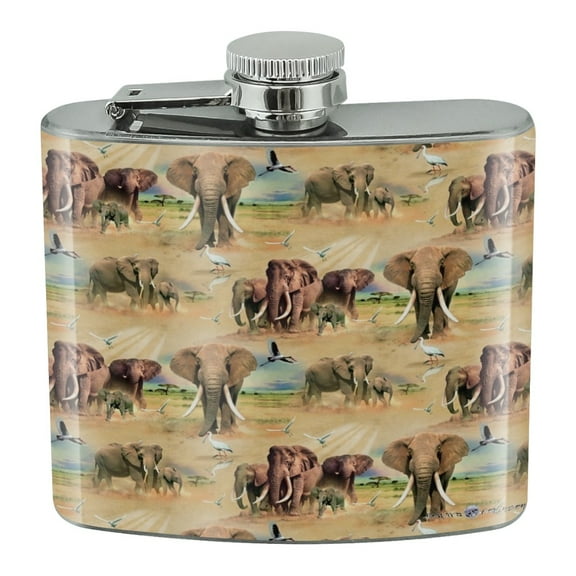 African Elephant Herd Pattern Stainless Steel 5oz Hip Drink Kidney Flask
