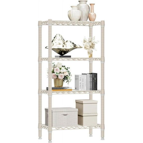 MZG 4 Tier Wire Shelves Rack, 11.8" D x 23.6" W x 47.5" H, Adjustable Metal Shelving Units,Steel Shelves Light Tan