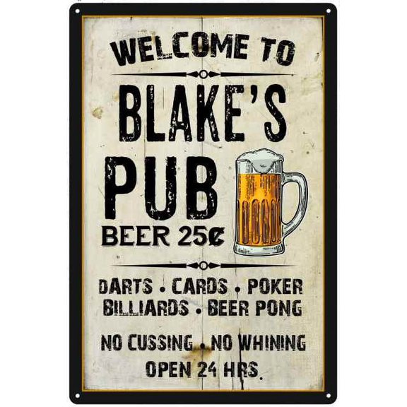 BLAKE'S Pub Sign Vintage Man Cave Bar 8 x 12 High Gloss Metal 208120028345