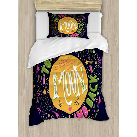 I Love You Duvet Cover Set Twin Size, Cute Romance Shapes Hot Love Clouds Childish Inspirational Creative Friend Print, Decorative 2 Piece Bedding Set with 1 Pillow Sham, Multicolor, by Ambesonne