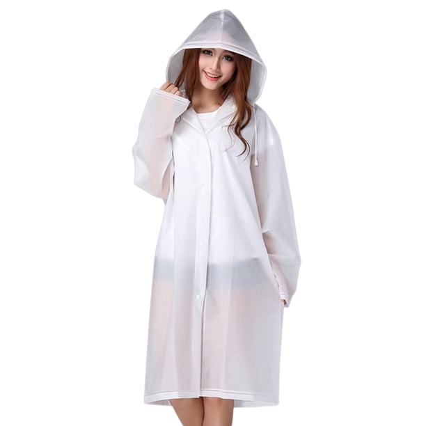 Impermeable semitransparente polaco Mujeres Hombres Ropa de lluvia portátil para viajes al aire libre Impermeable Espesar Premium Camping con capucha Ponchos Cubierta de lluvia de plástico (M, Blanco)