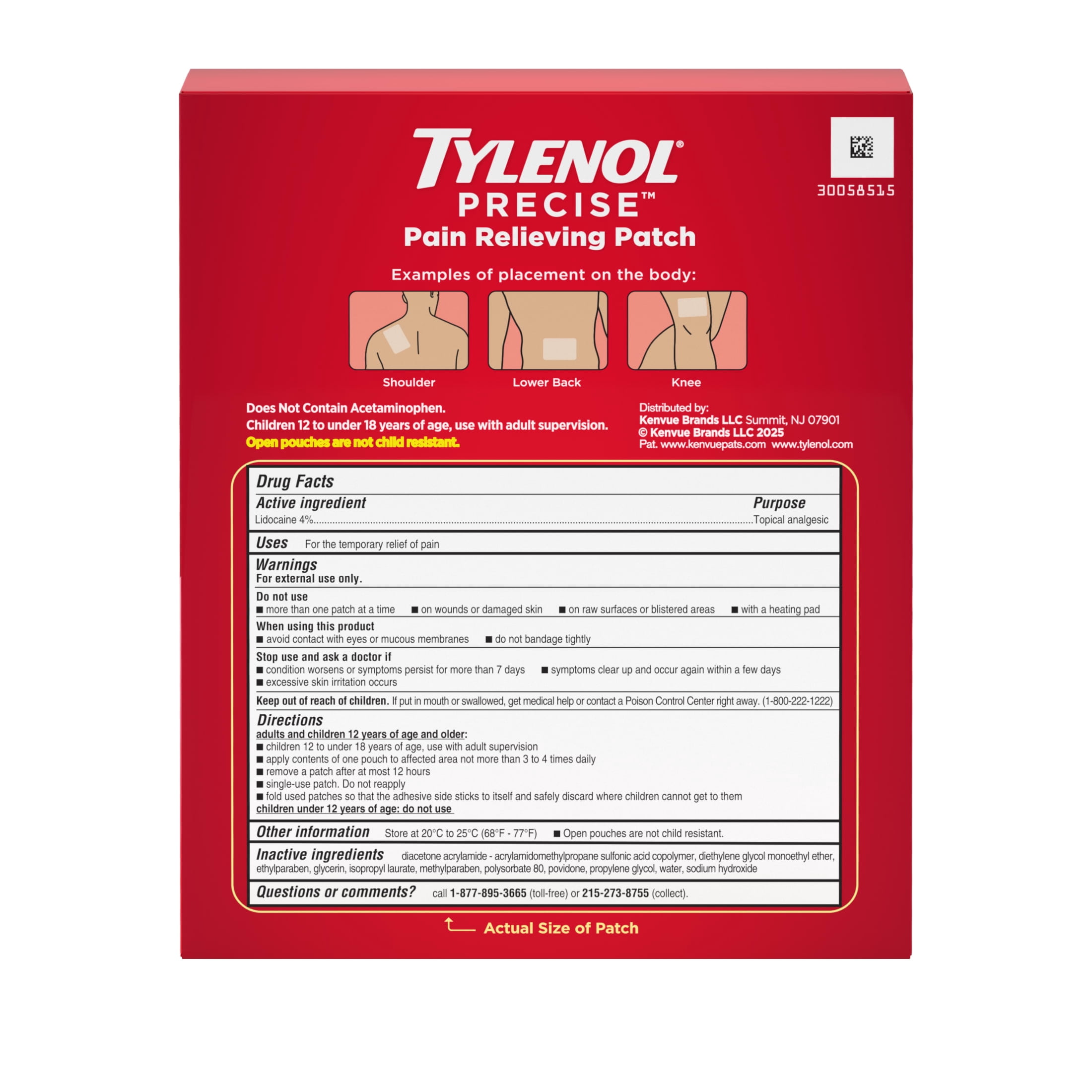 Tylenol Precise Large Pain Reliever Patches, Lidocaine 4%, 2 Count